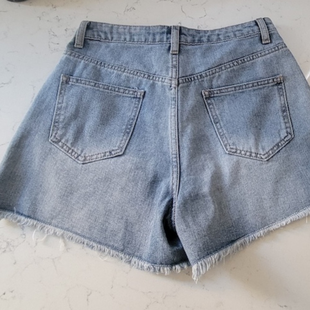 Denim Jean Shorts with Rhinestone Crystal Bling Fringe, size 3/25 - Picture 3 of 5
